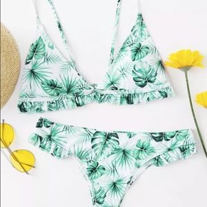 Jungle Print Ruffle Detail Bikini Set